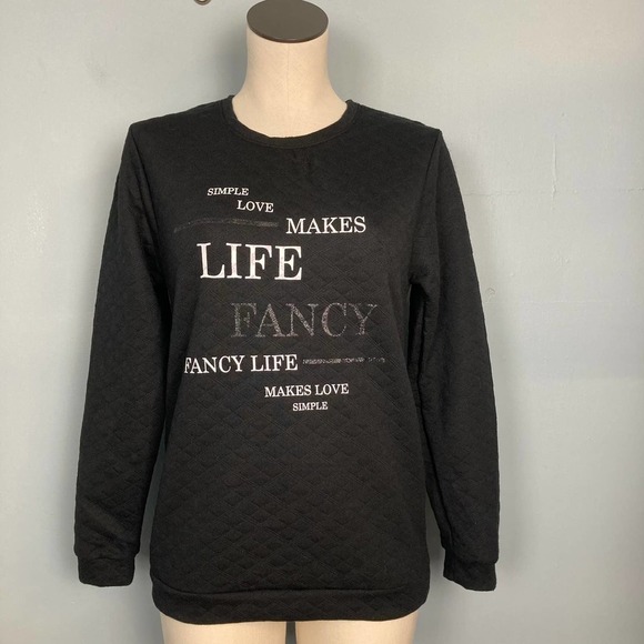 BROOME Allen Black Quilted Simple Love Life Quote Sweatshirt Juniors' Size M - Picture 1 of 12